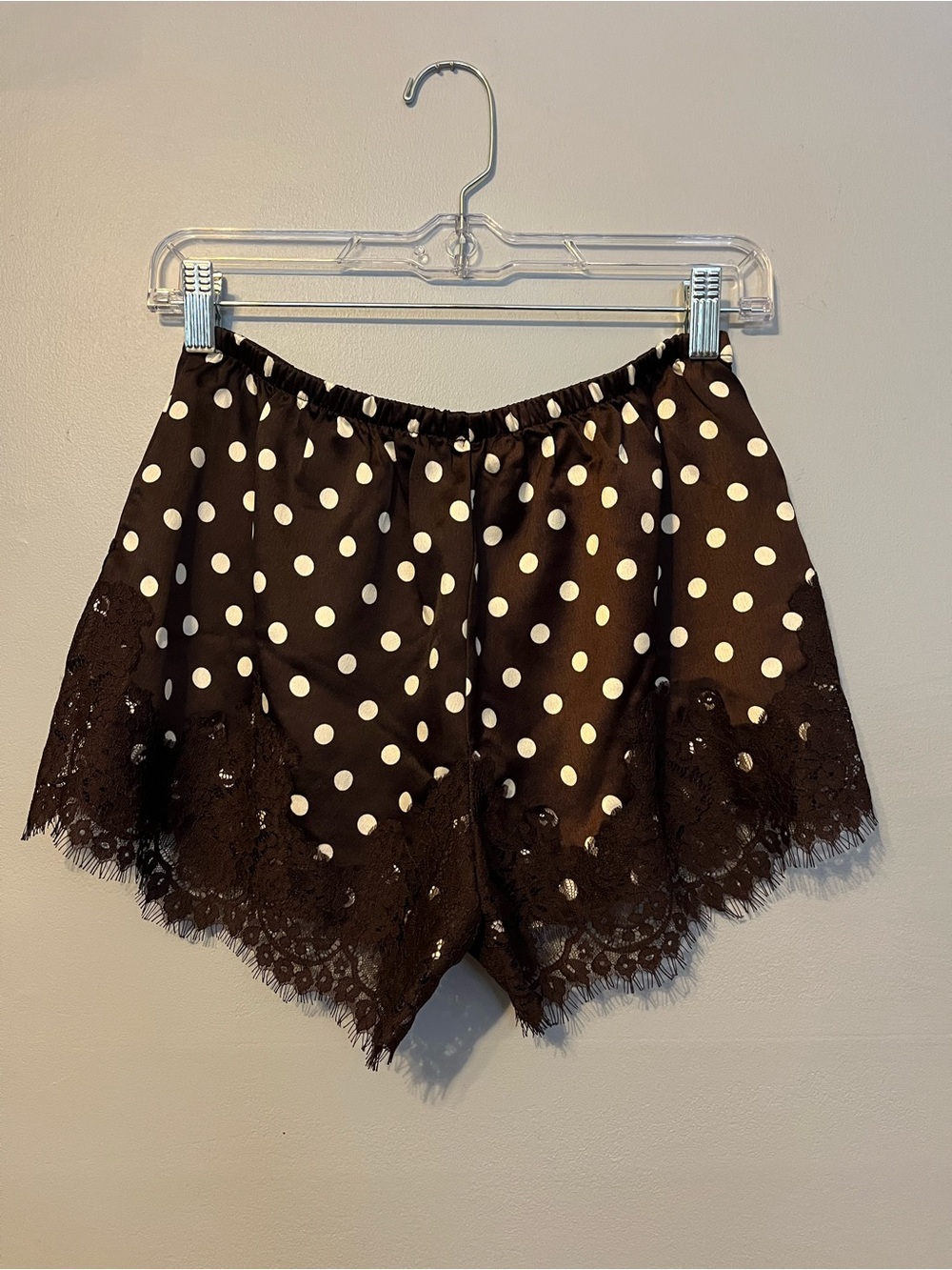 BRIT THE LABEL brown polka dot lace trim luxury shorts
